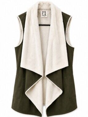 PPLA Women's Sleeveless Vest with Pockets Olive & Cream Size M LIKE NEW